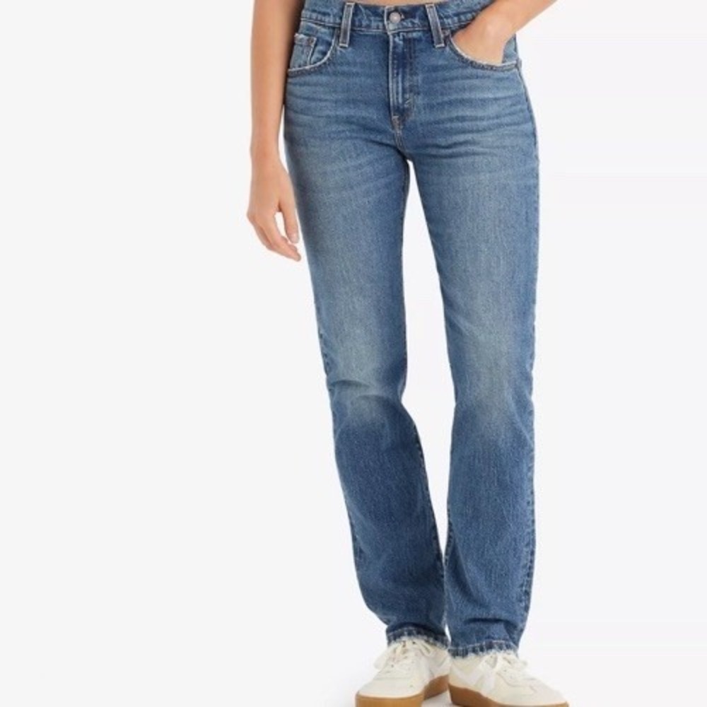New $98 LEVI'S Women's Middy Straight Cotton Blend Denim Blue Jeans Tag 32 34x29